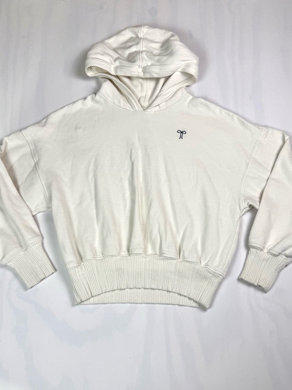 Aerie Women’s M Ivory Cropped Oversized Fleece Hoodie Bow Logo Pullover